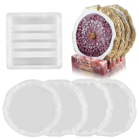 Matrita din silicon - Set 5 piese suport pentru pahare cu margine neregulata geoda- Oval