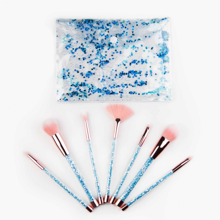 Set de 7 pensule machiaj-Blue Glitter Splash