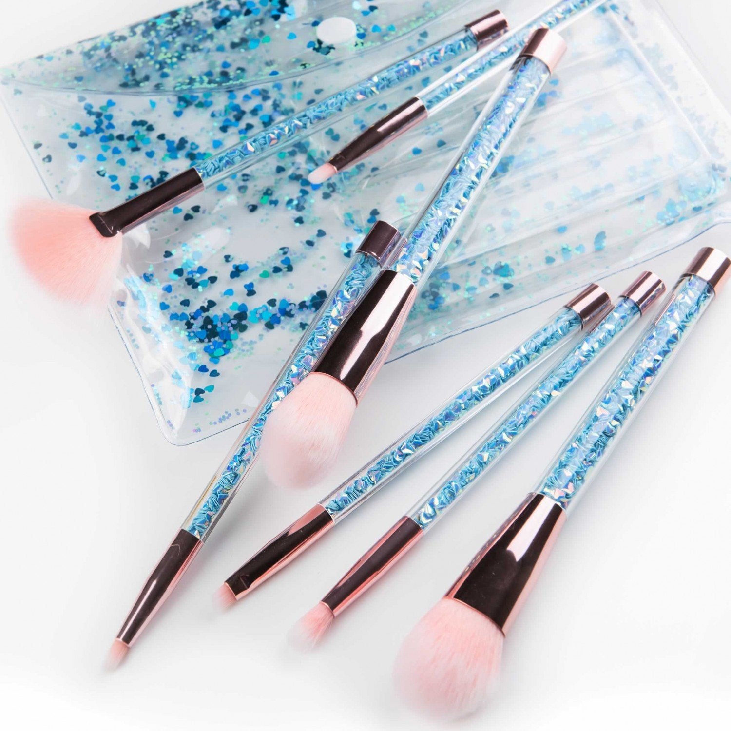 Set de 7 pensule machiaj-Blue Glitter Splash - Adda Gifts 