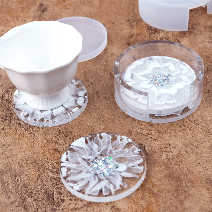 Matrita din silicon - Set pentru suporturi de pahare cu 4 coastere si suport rotund