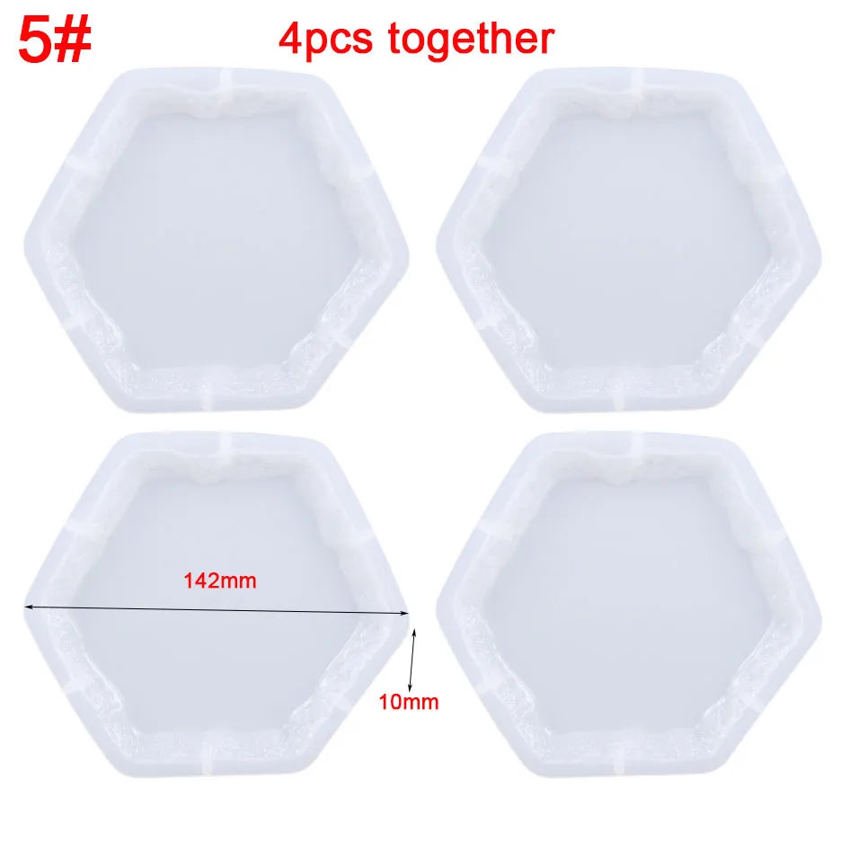 Matrita din silicon - Set 5 piese suport pentru pahare cu margine neregulata geoda- Hexagon