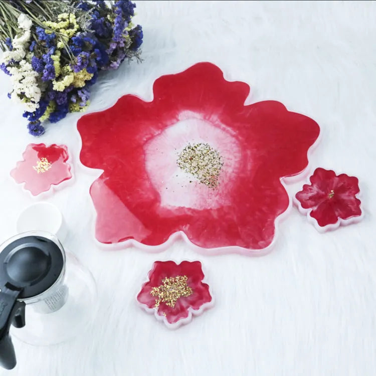 Matrita din silicon - Set tava si 4 suporturi de pahare- floare