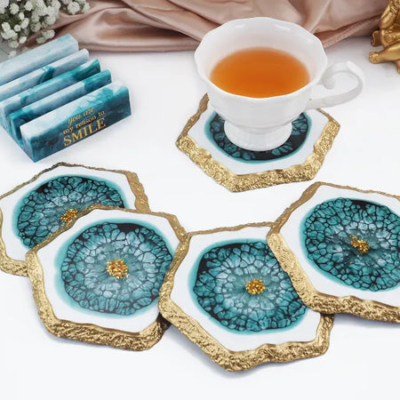 Matrita din silicon - Set 5 piese suport pentru pahare cu margine neregulata geoda- Hexagon