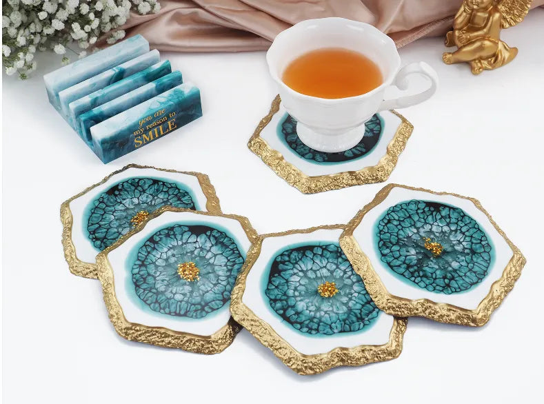 Matrita din silicon - Set 5 piese suport pentru pahare cu margine neregulata geoda- Hexagon