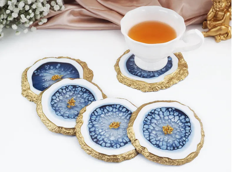 Matrita din silicon - Set 5 piese suport pentru pahare cu margine neregulata geoda- Oval