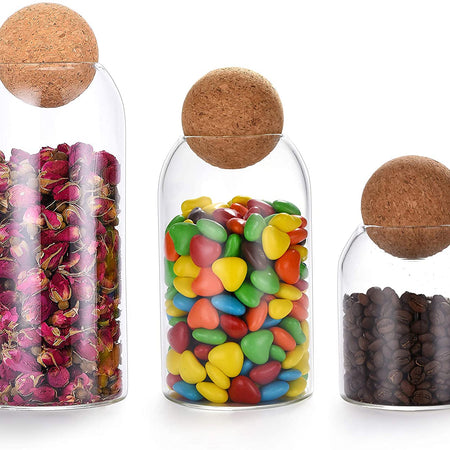 Set de 3 recipiente din sticla cu dop de pluta