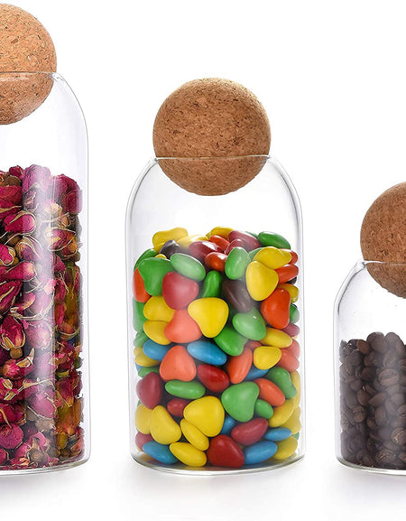 Set de 3 recipiente din sticla cu dop de pluta