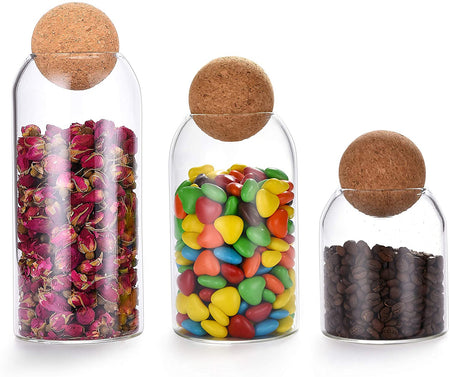 Set de 3 recipiente din sticla cu dop de pluta