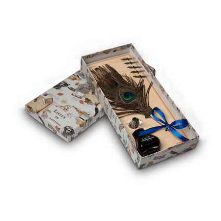 Set caligrafie cu peniță și pană de păun-Protective Eye - Adda Gifts 