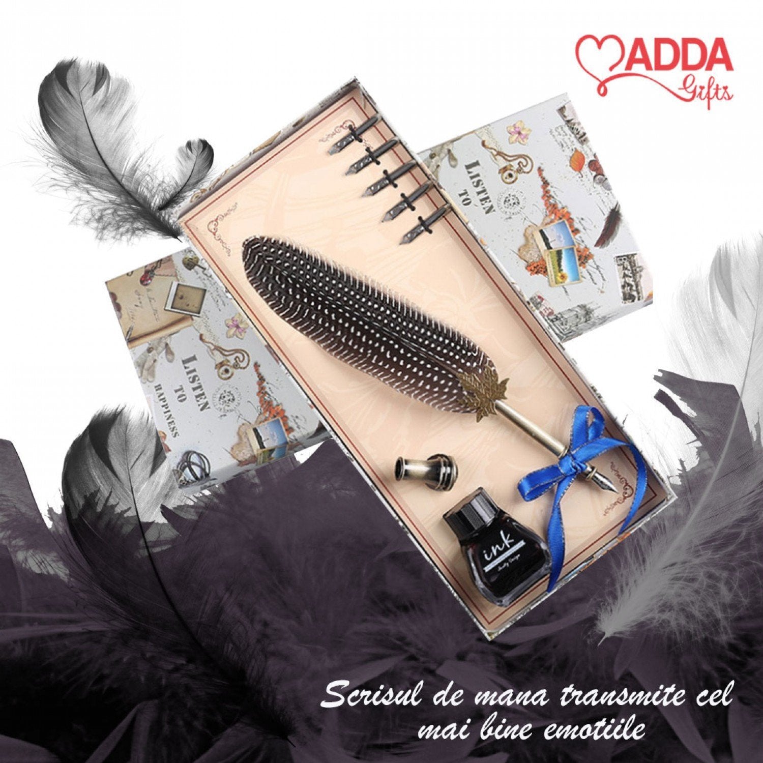 Set caligrafie cu peniță și pană de bibilică-Simplicity is Beauty - Adda Gifts 